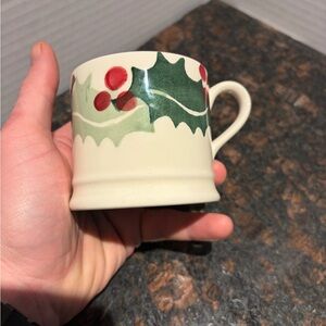 Cream Mug with Holly and Berries